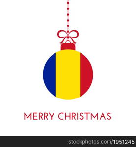 Merry Christmas and new year ball with Romania flag. Christmas Ornament. Vector stock illustration