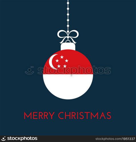 Merry Christmas and new year ball with Singapore flag. Christmas Ornament. Vector stock illustration