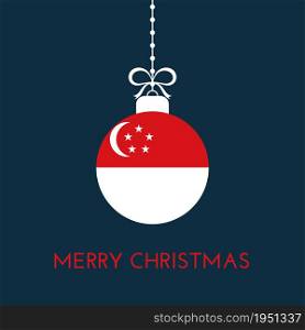Merry Christmas and new year ball with Singapore flag. Christmas Ornament. Vector stock illustration