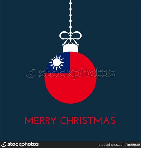 Merry Christmas and new year ball with Taiwan flag. Christmas Ornament. Vector stock illustration