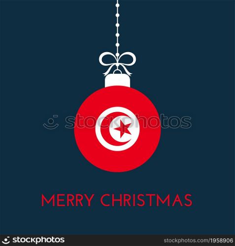 Merry Christmas and new year ball with Tunisia flag. Christmas Ornament. Vector stock illustration