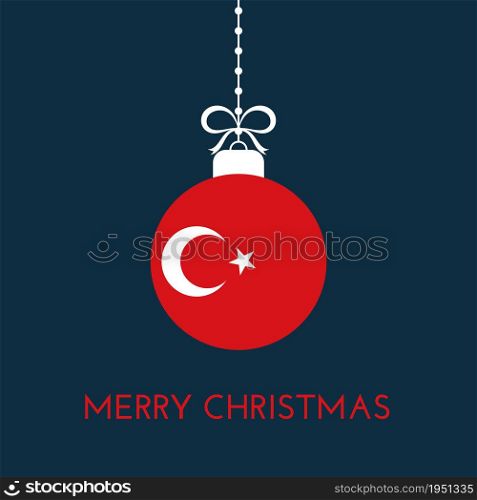 Merry Christmas and new year ball with Turkey flag. Christmas Ornament. Vector stock illustration