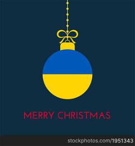 Merry Christmas and new year ball with Ukraine flag. Christmas Ornament. Vector stock illustration
