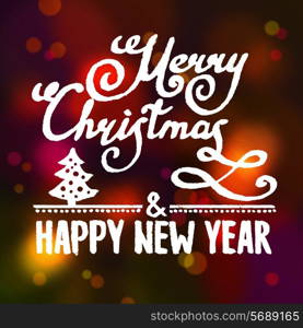Merry christmas and new year lettering on abstract holiday background vector illustration