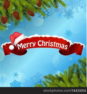 Merry christmas background banner and christmas tree. vector