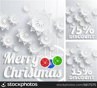 Merry Christmas background discount percent with snowflake and balls