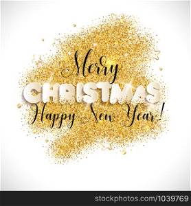 Merry Christmas background. Vector illustration. Merry Christmas and New Year background. Vector illustration on gold glitters.