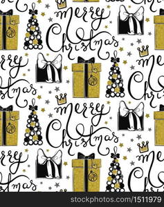 Merry Christmas background. Vector Seamless pattern with Holiday symbols. Colorful decorative pattern for celebrating Merry Christmas and Happy New Year.. Merry Christmas background.