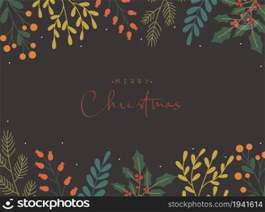 Merry Christmas background with floral foliage decorations