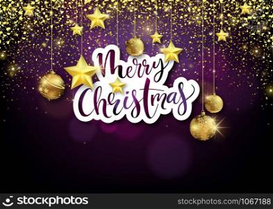Merry Christmas Background with Golden Decoration