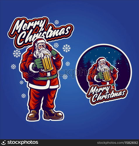 Merry christmas beer Drinking Santa Claus with background for your work grettings and merchandise