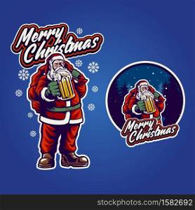 Merry christmas beer Drinking Santa Claus with background for your work grettings and merchandise