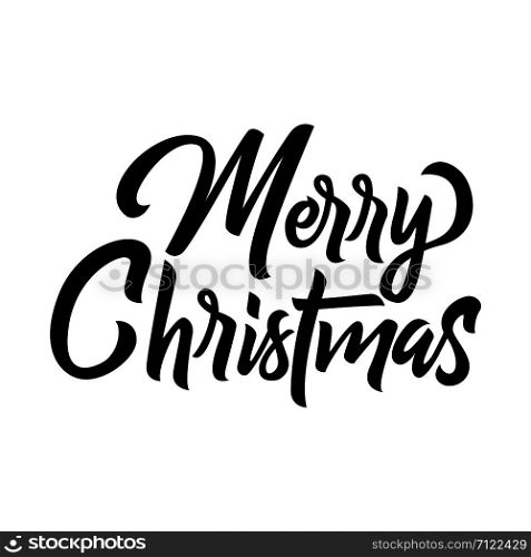Merry Christmas black handwriting lettering isolated on white background, holiday design for poster, greeting card, banner, invitation, vector illustration. Merry Christmas brush handwriting lettering isolated on white