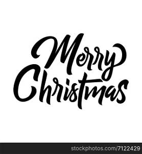 Merry Christmas black handwriting lettering isolated on white background, holiday design for poster, greeting card, banner, invitation, vector illustration. Merry Christmas brush handwriting lettering isolated on white