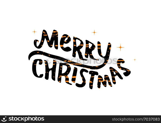Merry Christmas brush handwritten lettering. Creative text with dry brush texture for holiday design cards and banners. Vector illustration.