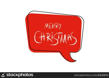 Merry Christmas brush handwritten lettering with speech bubble. Creative text with decoration for holiday design cards and banners. Element for social media post and invitation. Vector illustration.