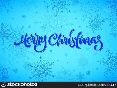 Merry Christmas calligraphic hand drawn lettering with snow