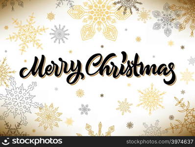 Merry Christmas calligraphic hand drawn lettering with snow