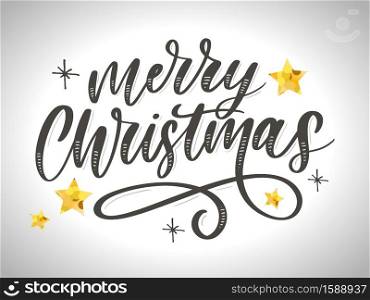 Merry Christmas Calligraphic Inscription Decorated with Golden Stars and Beads.. Merry Christmas Calligraphic Inscription Decorated with Golden Stars and Beads