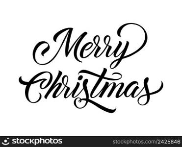 Merry Christmas calligraphy. Creative lettering with swirl elements. Handwritten text, calligraphy. Can be used for greeting cards, posters, leaflets