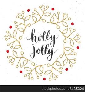 Merry Christmas Calligraphy Lettering Holly Jolly. Calligraphic Greetings Design. Vector illustration.. Merry Christmas Calligraphy Lettering Holly Jolly. Calligraphic Greetings Design. Vector illustration