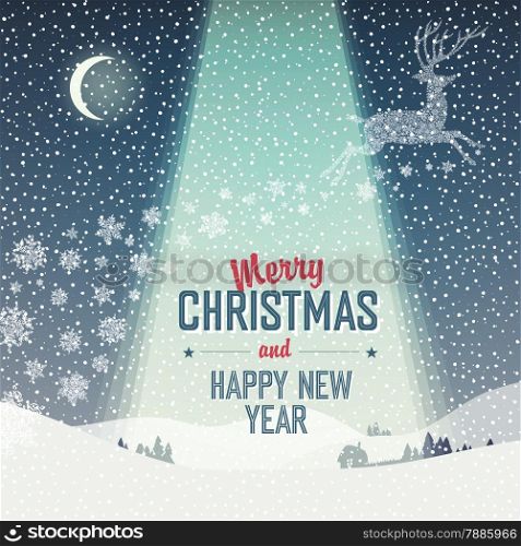 Merry Christmas Card. Calm Winter Scene Illustration