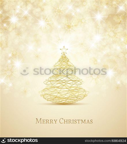 Merry Christmas card, Christmas tree and snowflakes
