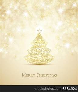 Merry Christmas card, Christmas tree and snowflakes