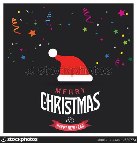 Merry Christmas card design with creative typography and dark background vector