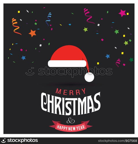 Merry Christmas card design with creative typography and dark background vector