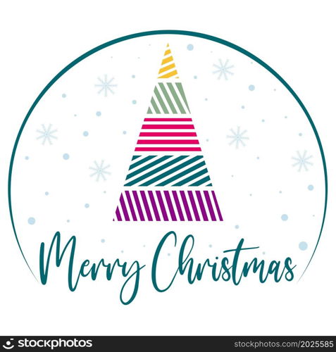 Merry Christmas card isolated vector illustration. Postcard with Christmas tree, snowflakes and lettering. Template for congratulations or invitations. Merry Christmas card isolated vector illustration