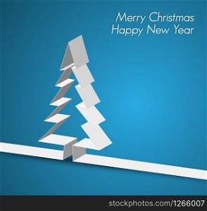 Merry Christmas card with a white tree made from paper stripe