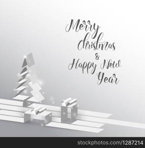 Merry Christmas card with a white tree made from paper stripes