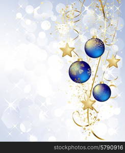 Merry Christmas card with blue bauble . Vector illustration.. Merry Christmas card with blue bauble