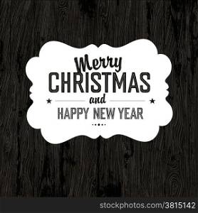 Merry Christmas Card With Dark Wooden Background, vector.