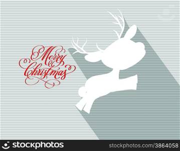 Merry christmas card with deer flat
