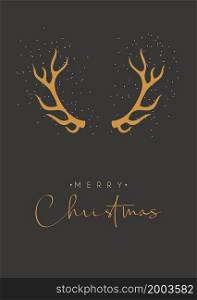 Merry Christmas card with deer horns in snow