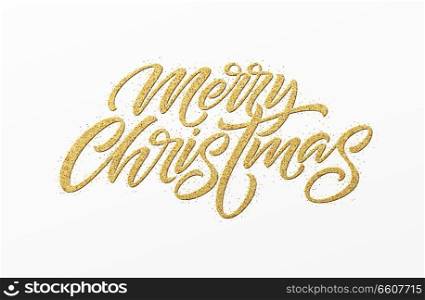 Merry christmas card with golden glitter lettering. Hand drawn text, calligraphy for your design. Vector illustration EPS10. Merry christmas card with golden glitter lettering. Hand drawn text, calligraphy for your design. Vector illustration.