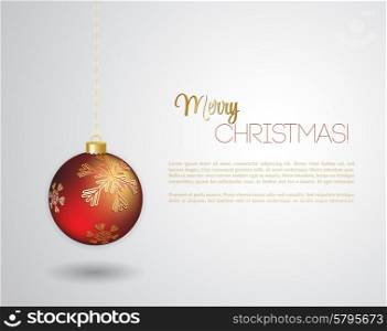 Merry Christmas card with red bauble . Vector illustration.. Merry Christmas card with red bauble