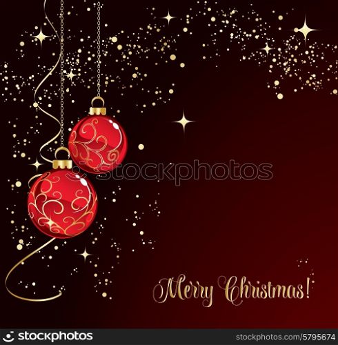 Merry Christmas card with red bauble . Vector illustration.. Merry Christmas card with red bauble