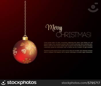 Merry Christmas card with red bauble . Vector illustration.. Merry Christmas card with red bauble