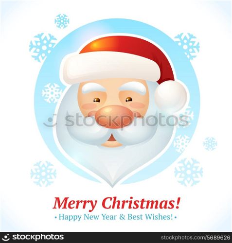 Merry christmas card with santa claus head portrait vector illustration