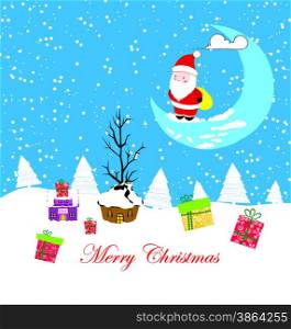 Merry christmas card with santaclaus and gift