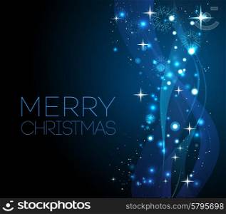Merry Christmas card with snowflakes . Vector illustration.. Merry Christmas blue greeting card with snowflakes