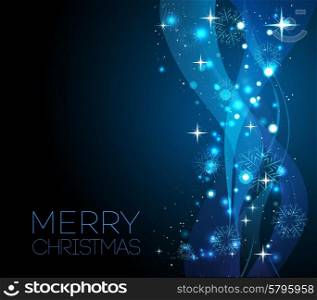 Merry Christmas card with snowflakes . Vector illustration.. Merry Christmas blue greeting card with snowflakes