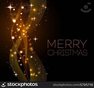 Merry Christmas card with snowflakes . Vector illustration.. Merry Christmas gold greeting card with snowflakes