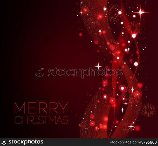Merry Christmas card with snowflakes . Vector illustration.. Merry Christmas red greeting card with snowflakes