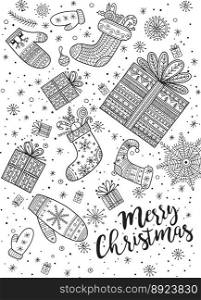 Merry christmas coloring page in boho style vector image