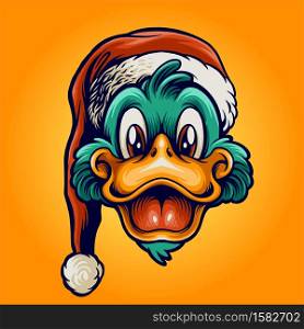 Merry Christmas Cute Duck Mascot with Hat Illustrations for your work merchandise and grettings holiday xmas