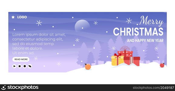 Merry Christmas Day Cover Template Flat Design Illustration Editable of Square Background Suitable for Social media, Greeting Card, and Web Internet Ads